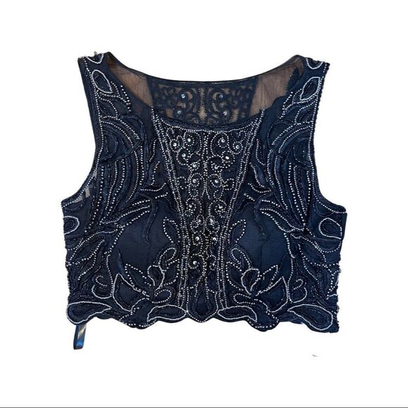 Terani couture size 6 black beaded crop top - Picture 2 of 6